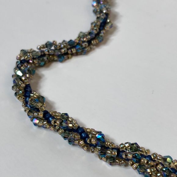 Iridescent Blue Twisted Seed Bead Necklace - Picture 8 of 14